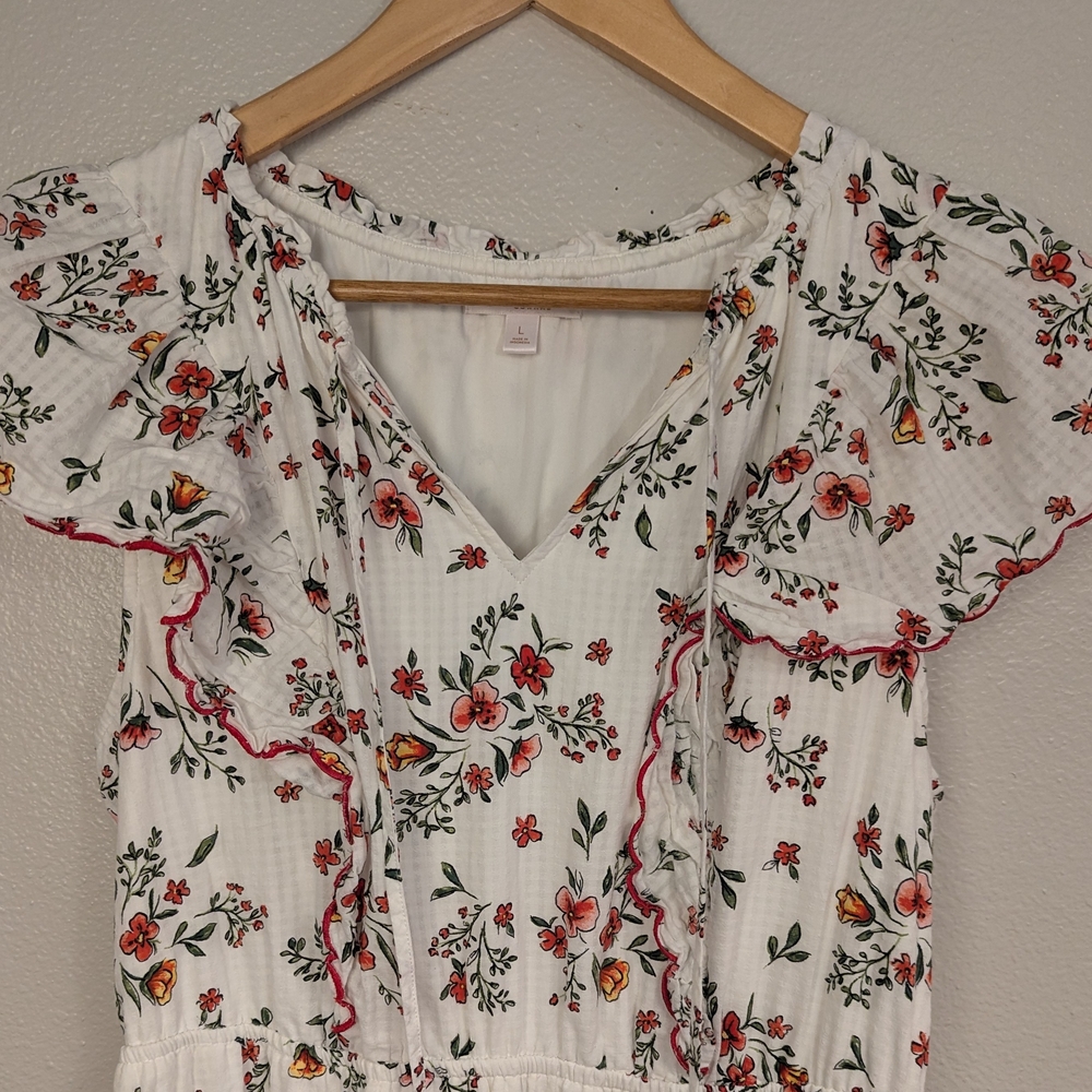 LC Lauren Conrad Floral Cotton Dress - White, Red Vintage Look